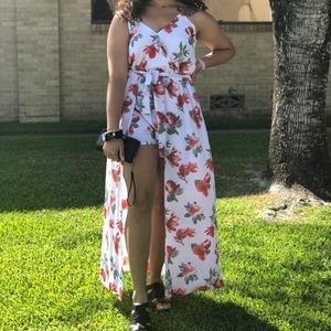 High -low floral romper